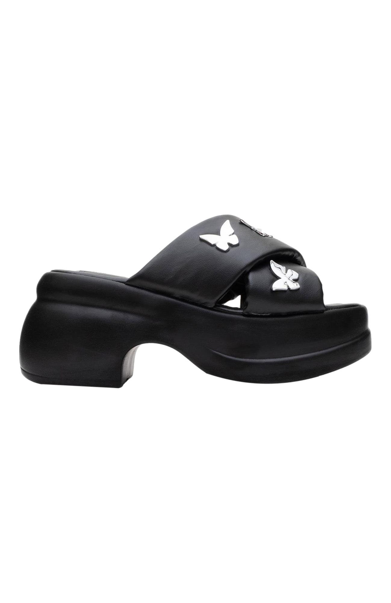 Prologue Shoes Force Butterfly-Buckle Platform Sandal, Alternate, color, Black Faux Leather