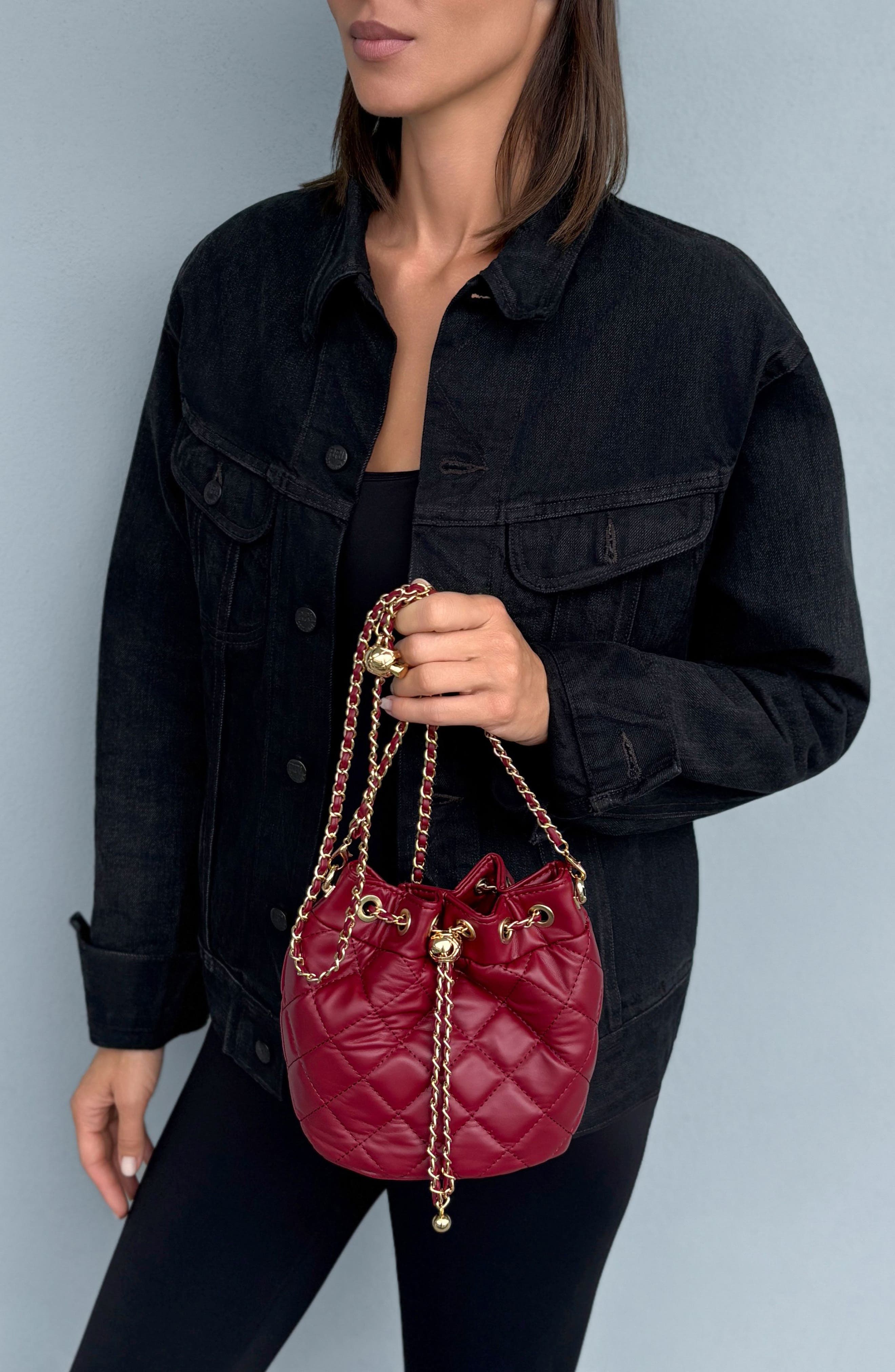 Quilted Faux Leather Bucket Bag, Alternate, color, RED