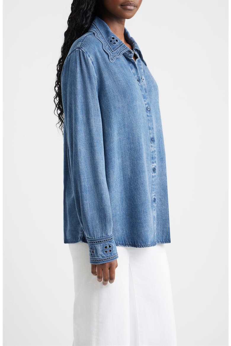 Bethany Embroidered Collar Button-Up Denim Top, Alternate, color, ANTIQUE BLUE
