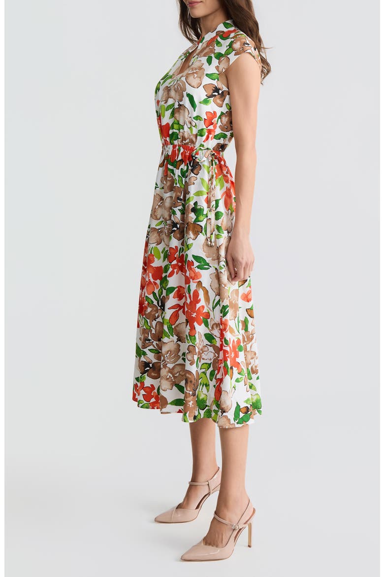 Floral Print Cap Sleeve Midi Dress, Alternate, color, VANILLA ICE MULTI