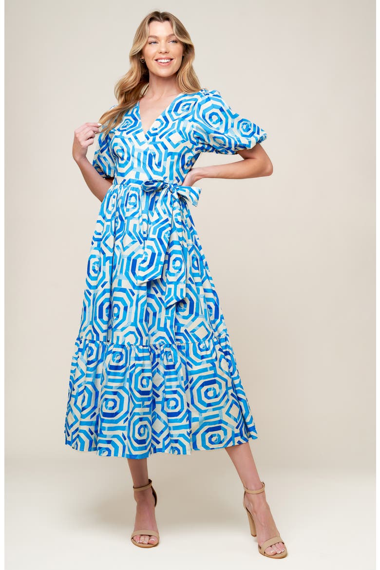 Print Woven Wrap Dress, Alternate, color, OFF WHITE/ BLUE