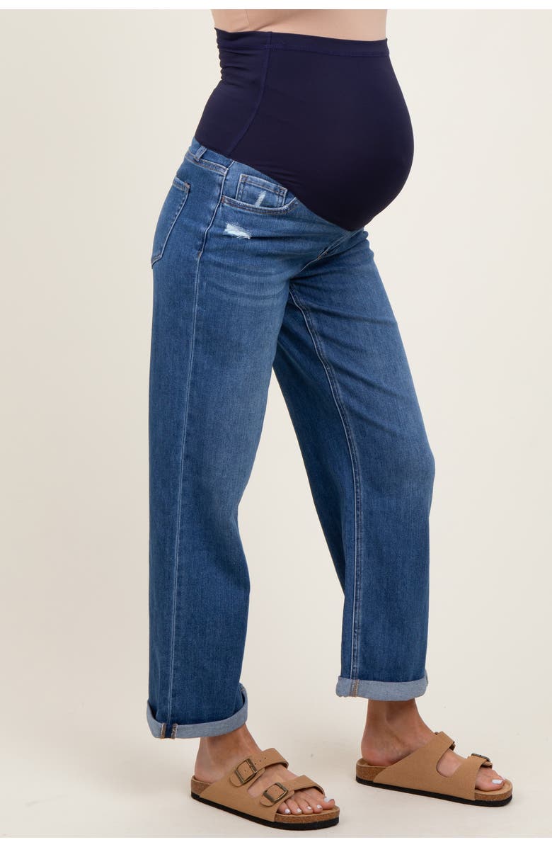 PinkBlush Cuffed Hem Wide Leg Cropped Maternity Jeans, Alternate, color, Navy Blue