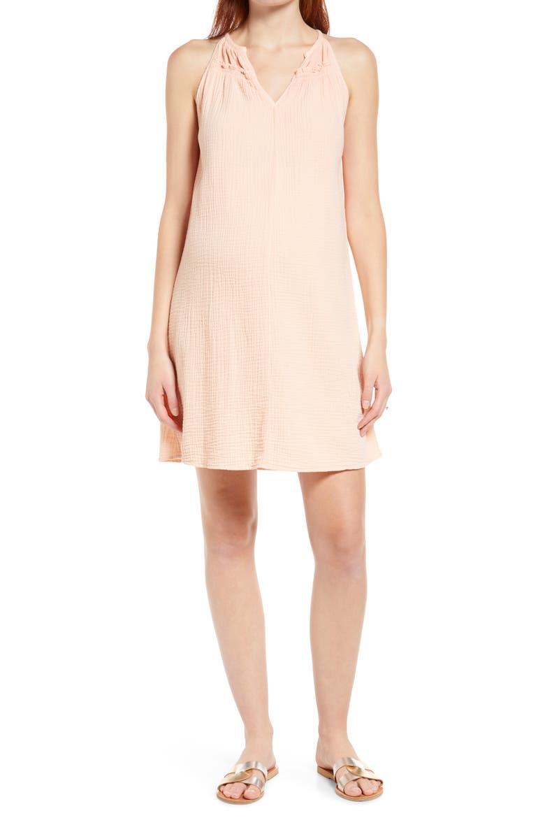 V-Neck Cotton Trapeze Maternity Dress, Main, color, PEACH