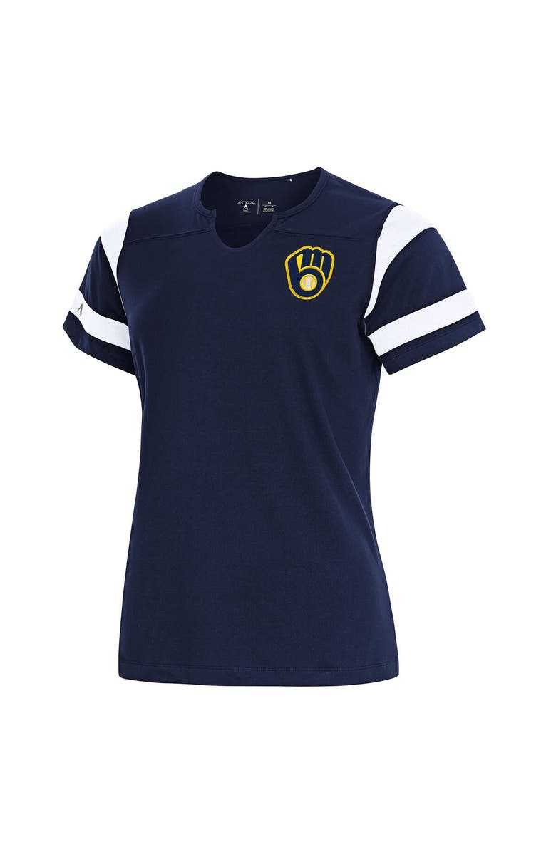 ANTIGUA Women's Antigua Navy Milwaukee Brewers Encounter Notch Neck Top, Main, color,