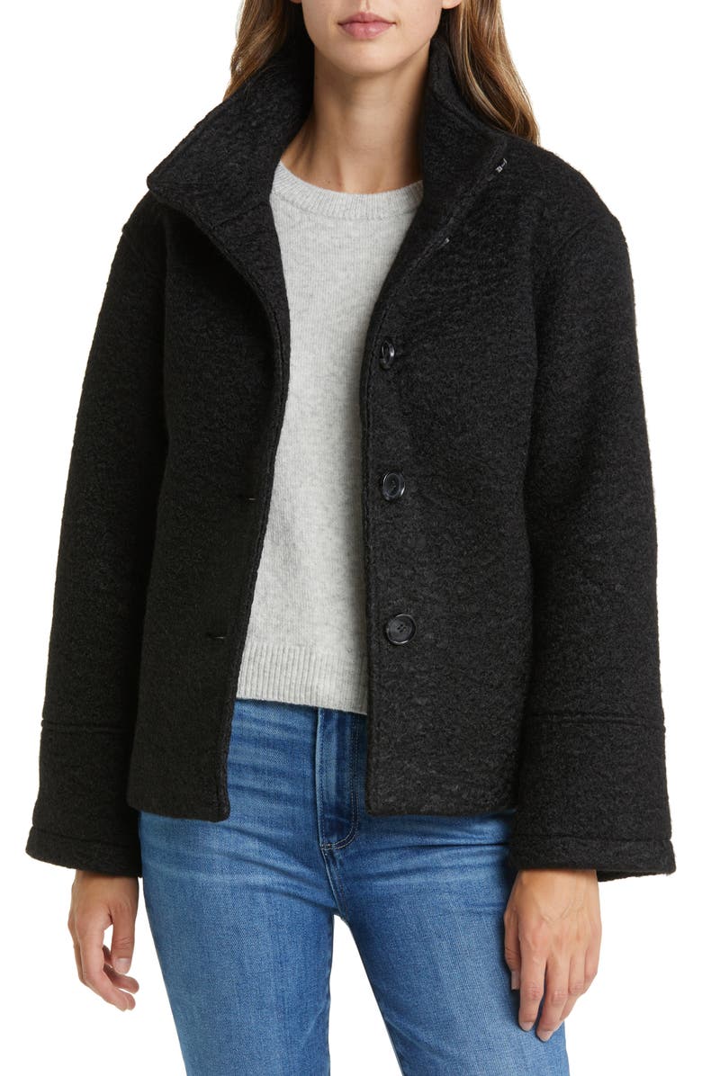 Sam Edelman Stand Collar Pressed Bouclé Jacket, Alternate, color,