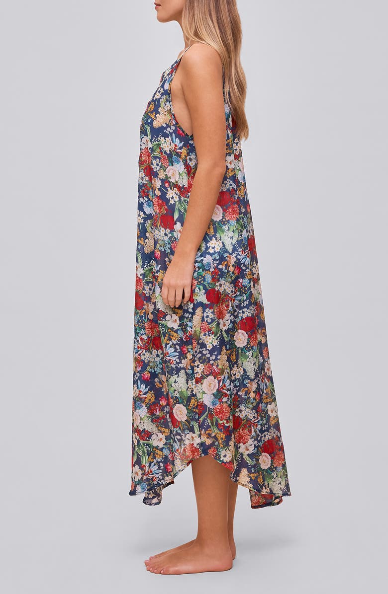 Papinelle Holly Floral Pleated Cotton Voile Nightgown, Alternate, color, Navy