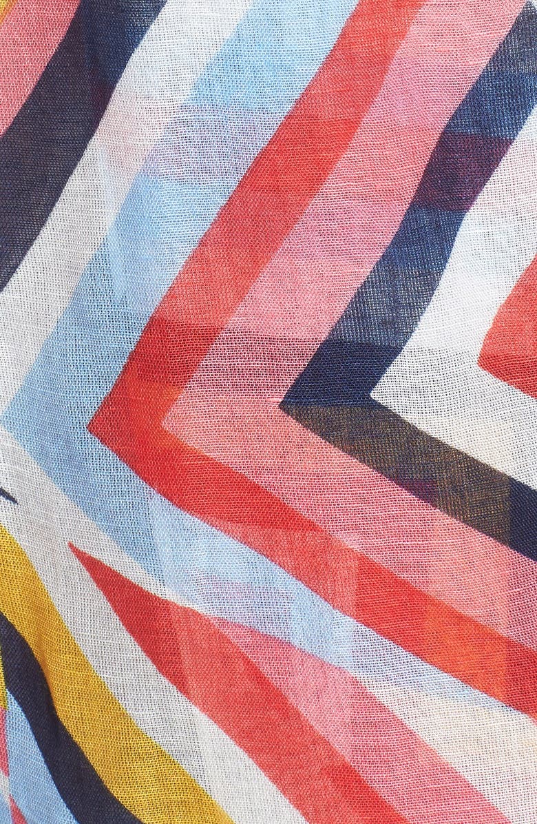Tory Burch Stripe T-Print Linen Blend Scarf, Alternate, color,
