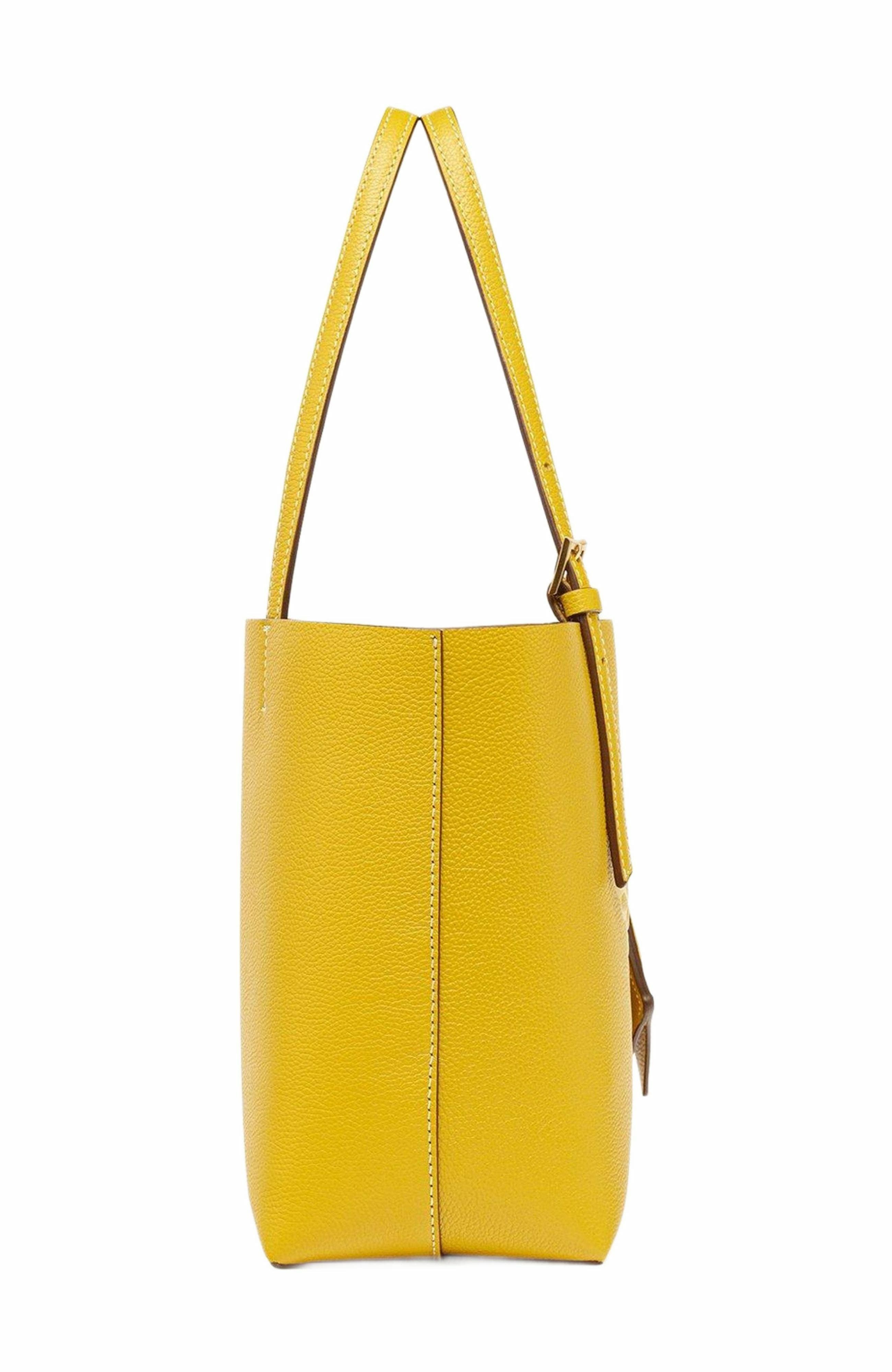 MCM Himmel Shopper in Embossed Logo Leather, Alternate, color, Lemon Gold