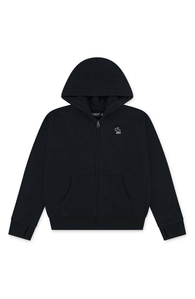 abercrombie kids Kids' Essentials Fleece Zip-Up Hoodie, Main, color, Anthracite