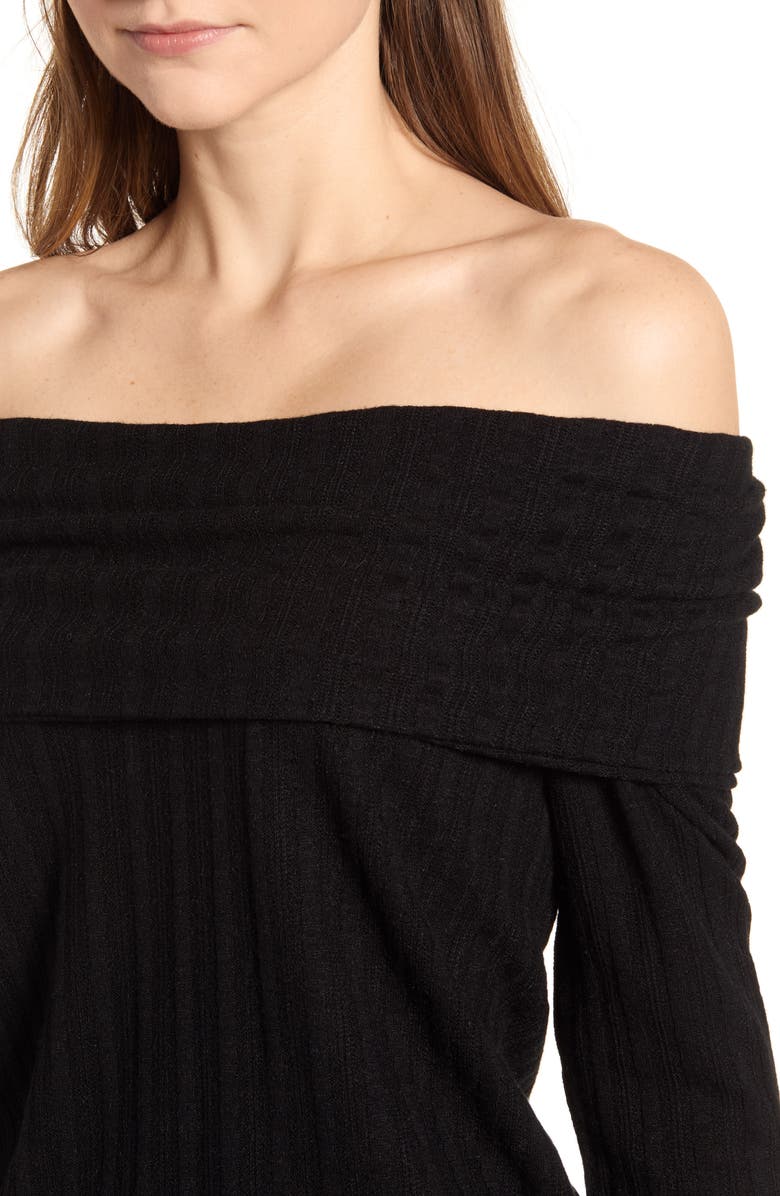 Loveappella Ribbed Pointelle Off the Shoulder Top, Alternate, color, 