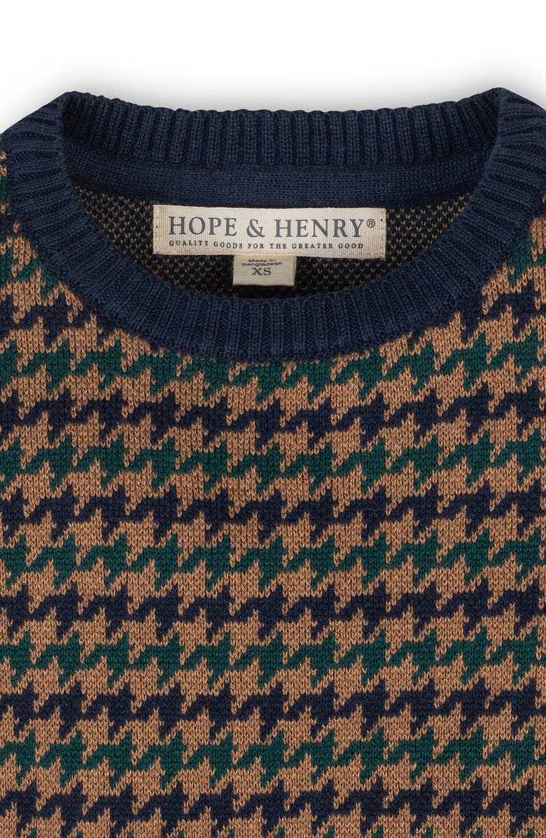 Hope & Henry Kids' Organic Long Sleeve Intarsia Crew Neck Pullover Sweater, Alternate, color, Navy Houndstooth