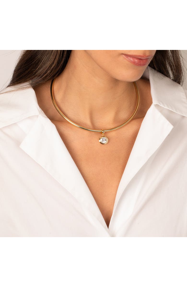 BY ADINA EDEN Colored CZ Oval Bezel/ Solid Tube Open Collar Pendant Necklace, Alternate, color, Gold