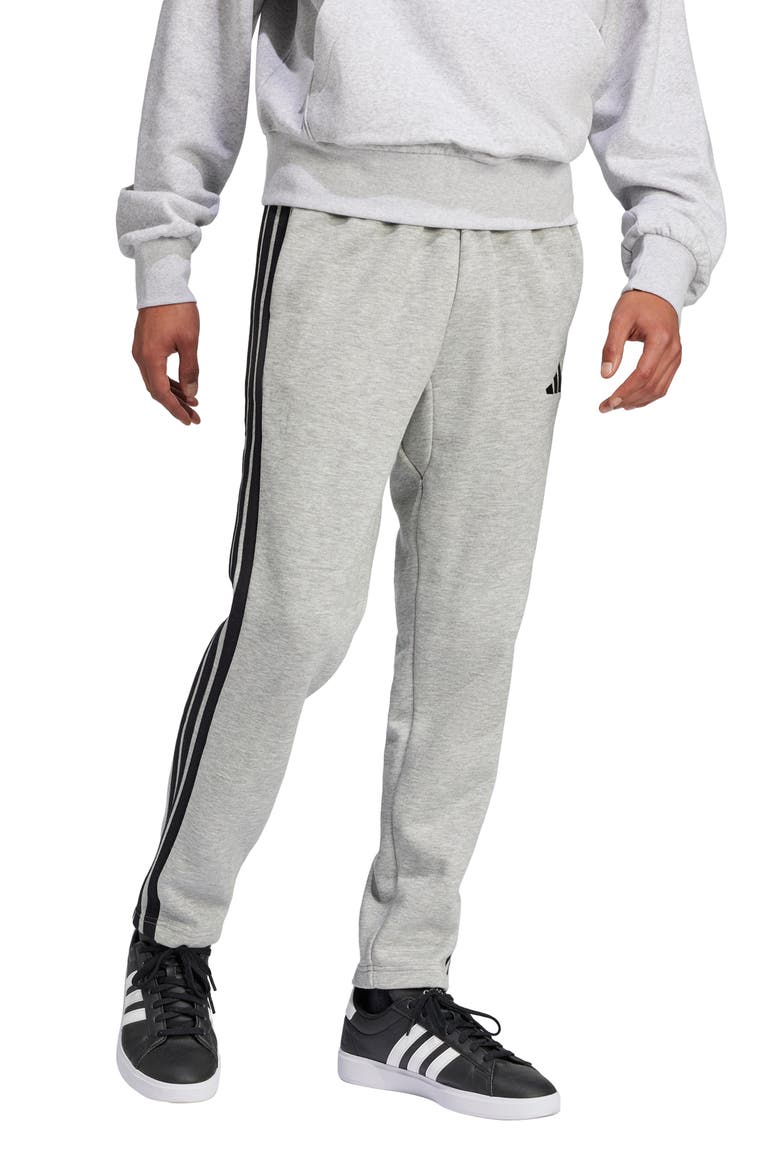 Essentials 3-Stripes Fleece Sweatpants, Main, color, MGREYH/BLA