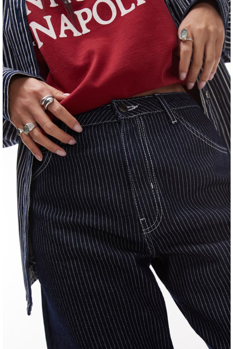 Pinstripe Barrel Leg Jeans, Alternate, color, MEDIUM BLUE