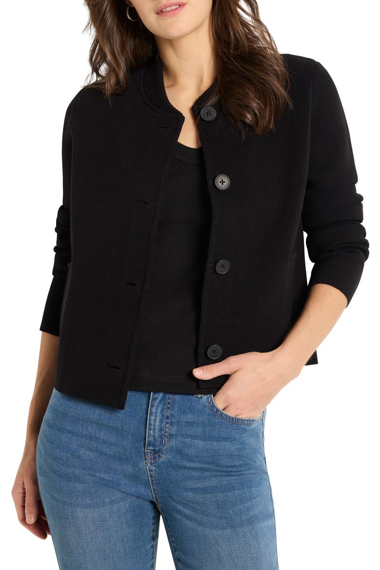 Crop Knit Bomber Jacket, Main, color, BLACK ONYX