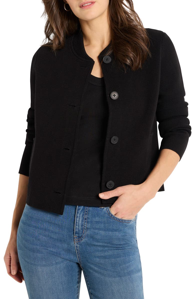 NIC+ZOE Crop Knit Bomber Jacket, Main, color, Black Onyx