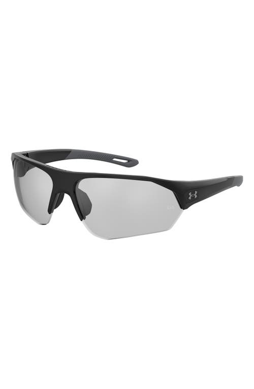 Under Armour 72mm Gradient Polarized Rectangular Sunglasses In Matte Black Grey