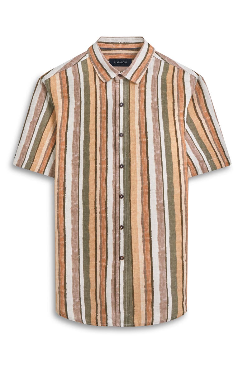 Orson Stripe Short Sleeve Linen Button-Up Shirt, Alternate, color, COPPER