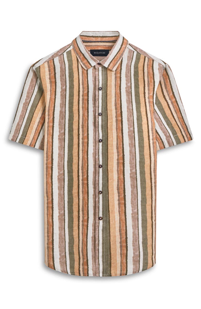 Bugatchi Orson Stripe Short Sleeve Linen Button-Up Shirt, Alternate, color, 