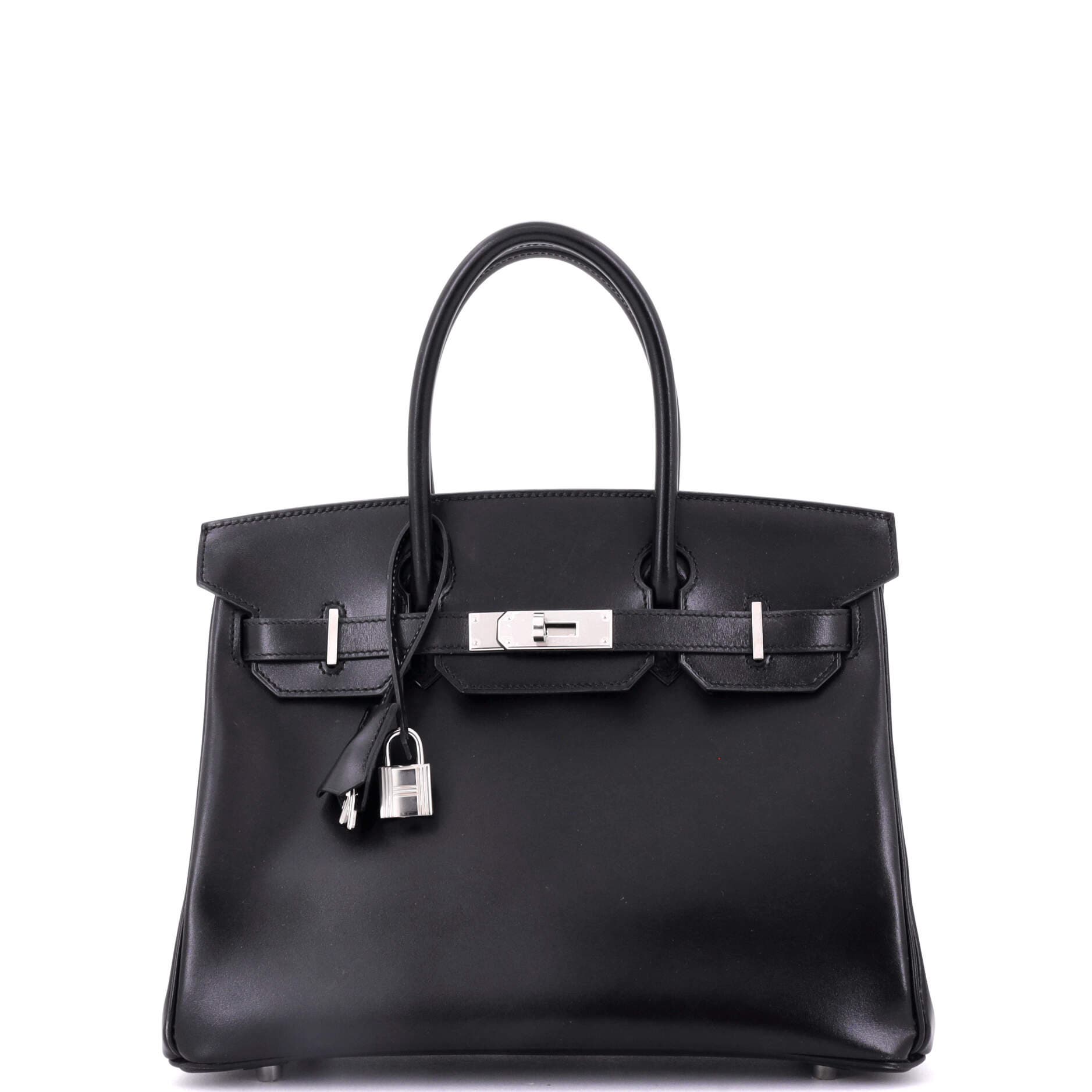 Pre-Owned Hermes Birkin Handbag Black Box Calf with Palladium Hardware 30, Main, color, 