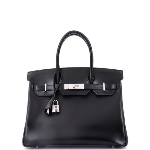 Birkin Handbag Black Box Calf with Palladium Hardware 30