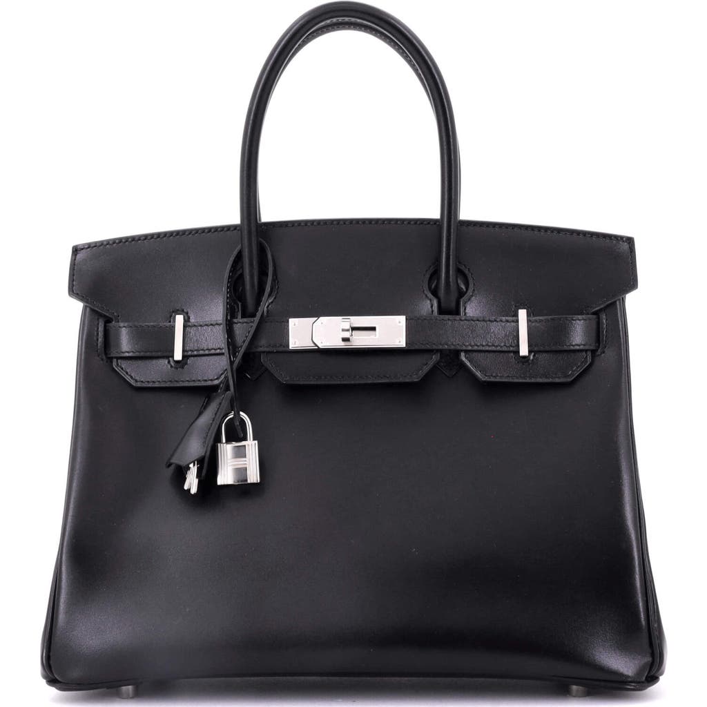 Pre-owned Hermes  Hermes Birkin Handbag Black Box Calf With Palladium Hardware 30 In Black