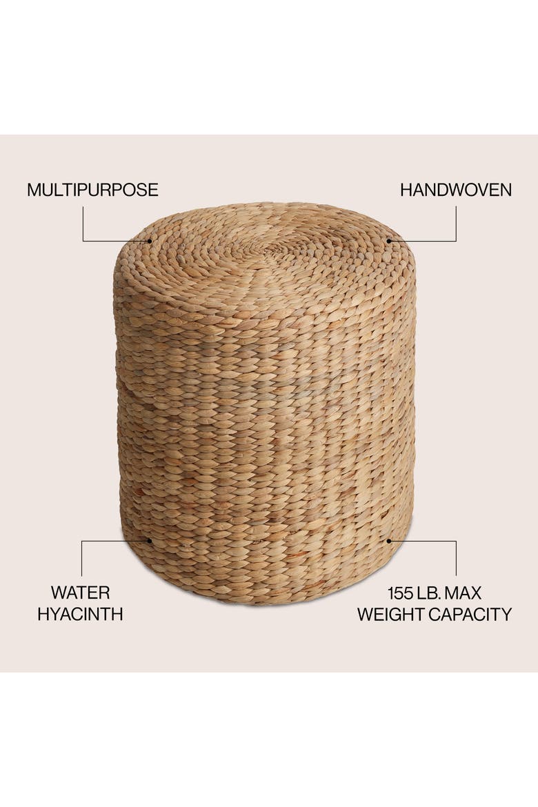 Zoey Bohemian Round Woven Water Hyacinth Pouf Ottoman Stool, Footrest & Extra Seating for Living Spaces, Alternate, color, Natural