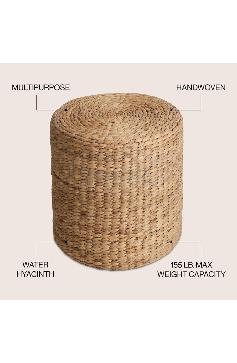 JONATHAN Y Zoey 18.5" Modern Coastal Hand-Woven Hyacinth Stool, Alternate, color, 