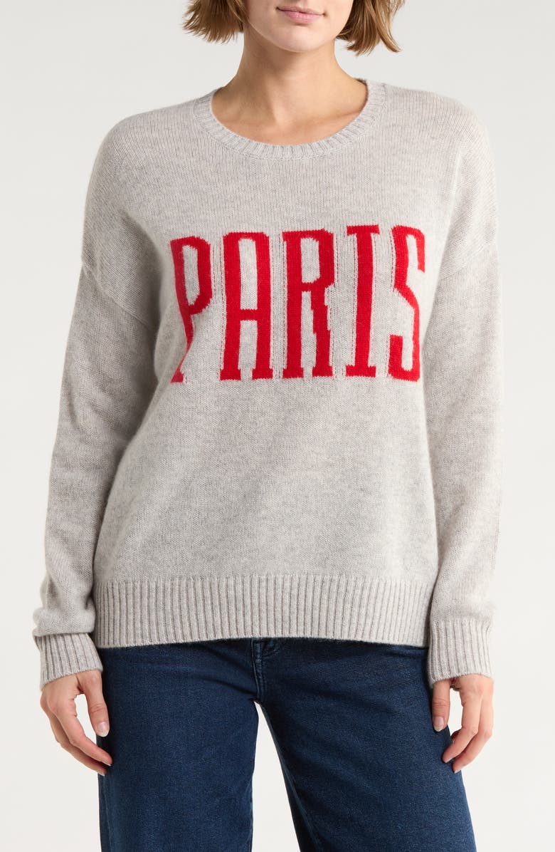 Magaschoni Paris Cashmere Sweater, Main, color, Grey Tint Heather/Red