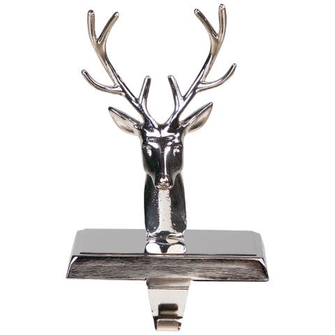 8" Shiny Silver Deer Head Christmas Stocking Holder