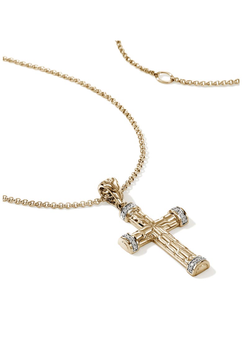 Carved Chain Cross Pendant with Pavé Diamonds, Alternate, color, GOLD