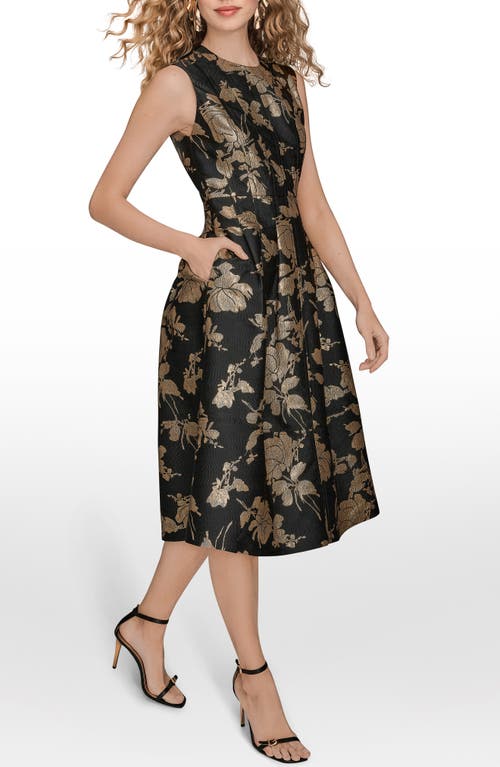Donna Karan New York Metallic Jacquard Sleeveless Fit & Flare Dress In Multi