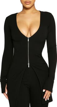 Naked Wardrobe Zip Front Rib Cardigan