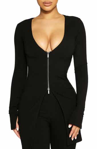 Naked Wardrobe Zip Front Rib Cardigan