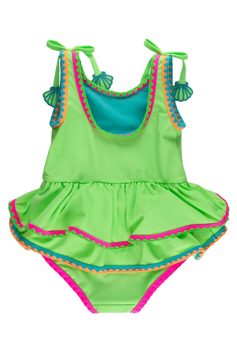 UPF50+ Crochet Detail Peplum One Piece Swimsuit, Alternate, color, Neon Honeydew