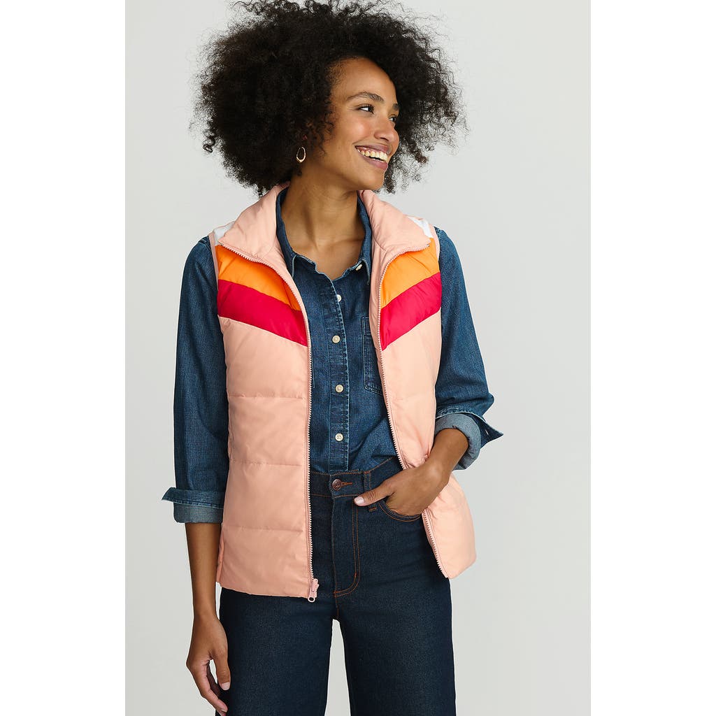 Lands' End Wanderweight Reversible Packable Down Vest In Pink/sweet Mango Colorblock