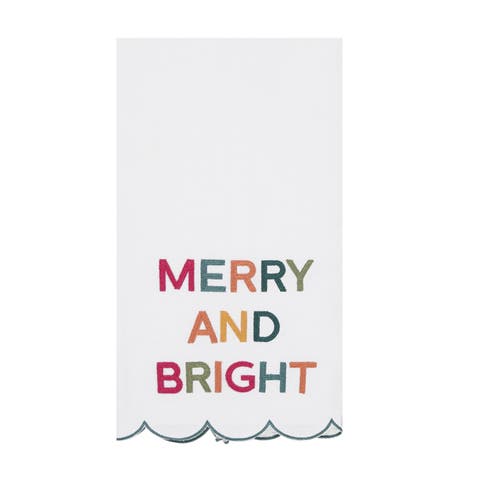 Merry And Bright Phrases Embroidered Christmas Towel