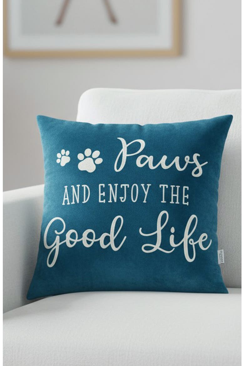 Paws & Enjoy the Good Life Embroidered Accent Pillow, Alternate, color, BLUE