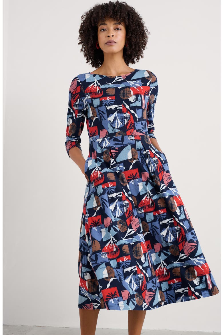 Wild Bouquet Stretch Organic Cotton Midi Dress, Alternate, color, MARINE FORMS MUSSEL