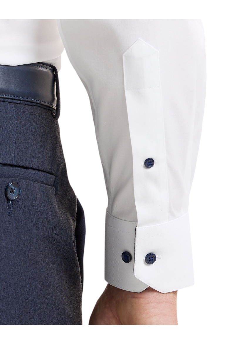 Cotton Spandex Point Collar Pinpoint Tailored Contrast Trim Button Cuff Long Sleeve Shirt, Alternate, color, White Multi