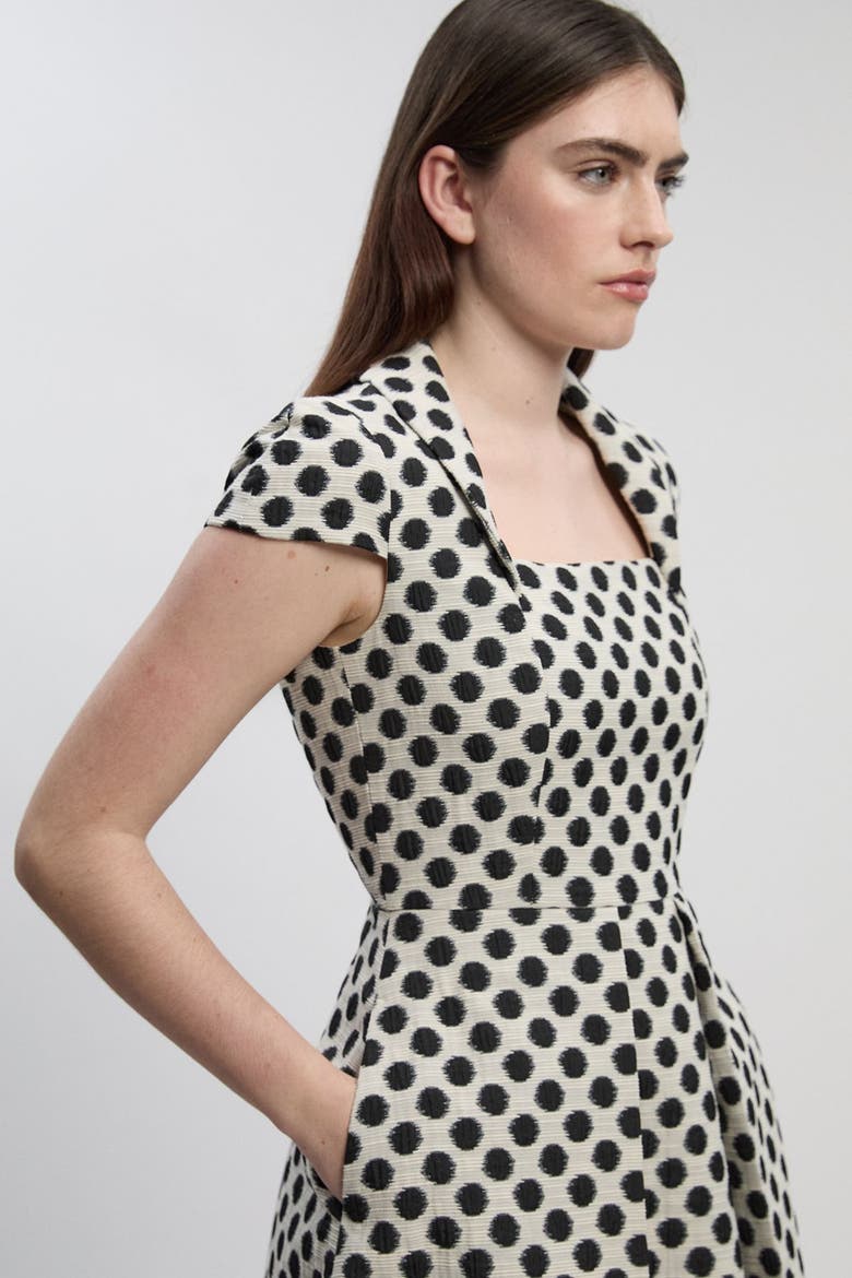 Spot Jacquard Square Neck Midi Dress, Alternate, color, Mono