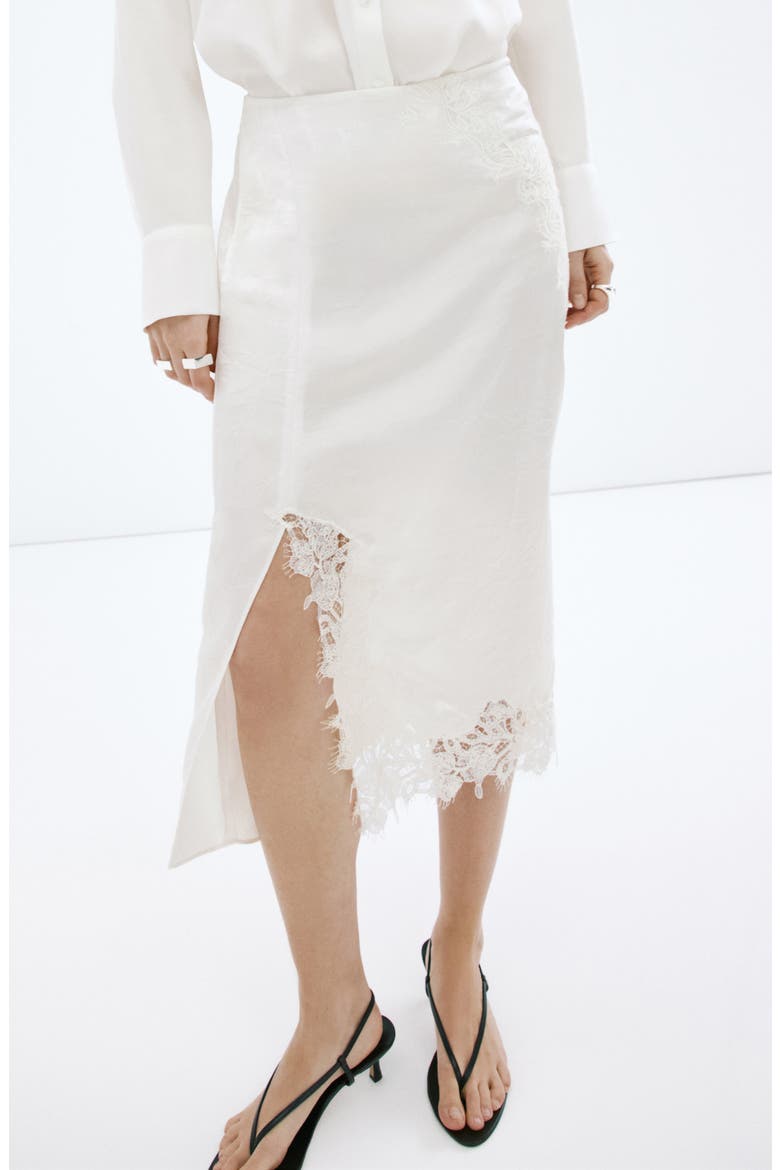 Lace Trim Satin Skirt, Alternate, color, WHITE