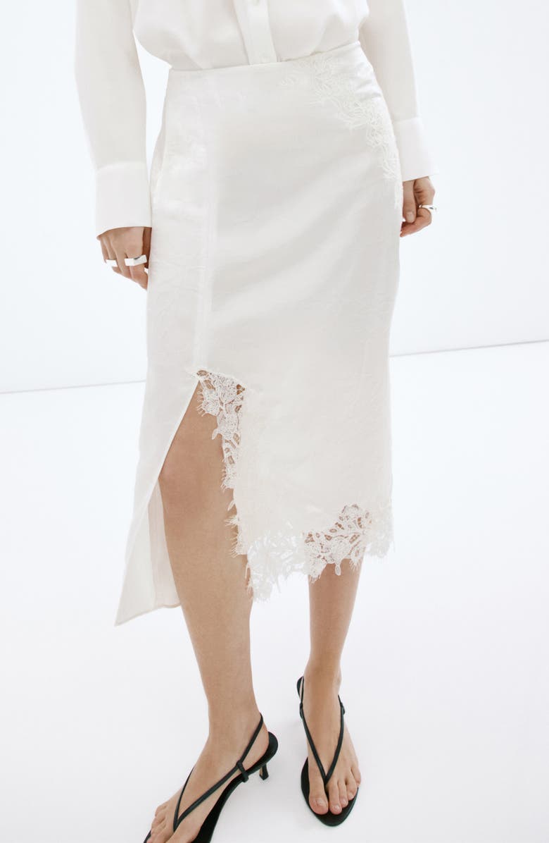MANGO Lace Trim Satin Skirt, Alternate, color,