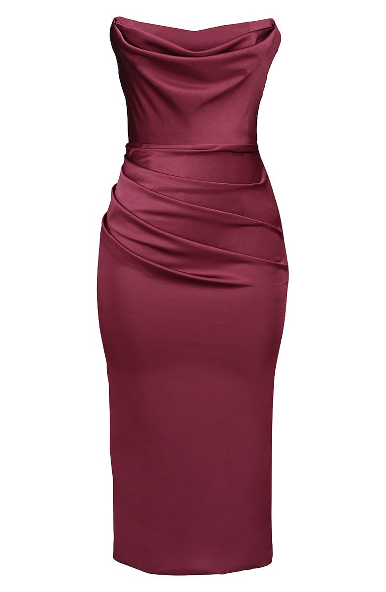 HOUSE OF CB Santana Strapless Draped Satin Corset Cocktail Dress, Alternate, color, Rhubarb