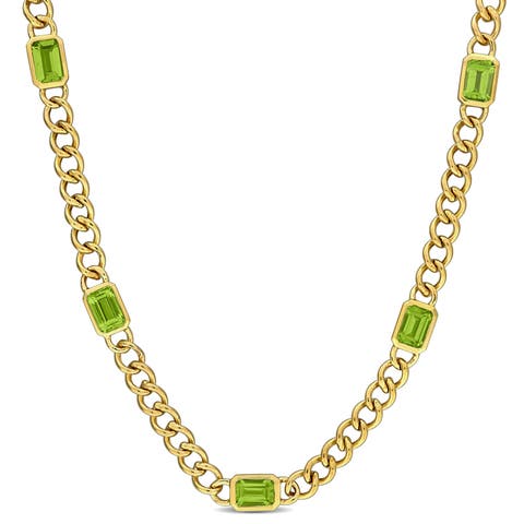 Birthstone Curb Link Station Necklace 14k