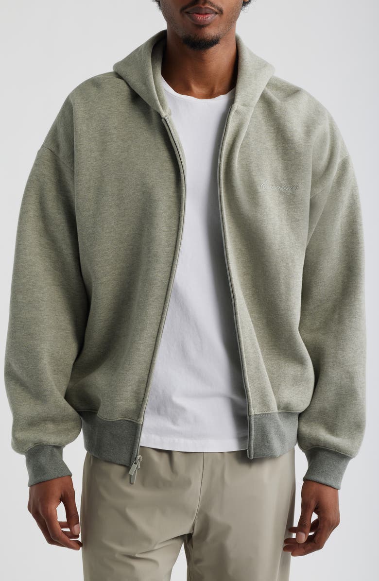 Fear of God Essentials Signature Classic Fit Zip Hoodie, Main, color, Concrete/Dark Concrete Heather