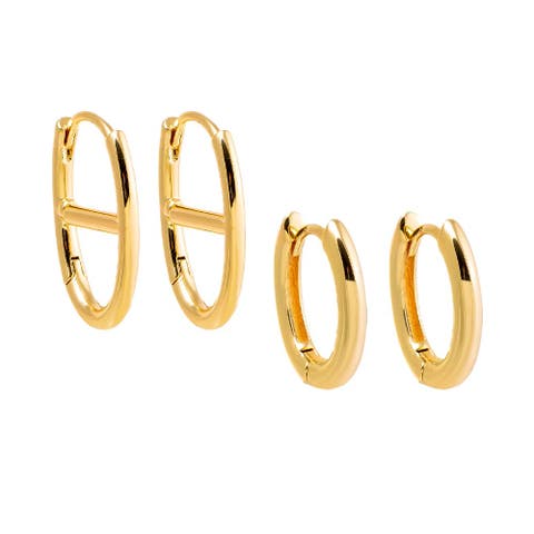 Solid Mariner & Oval Huggie Earring Combo Set