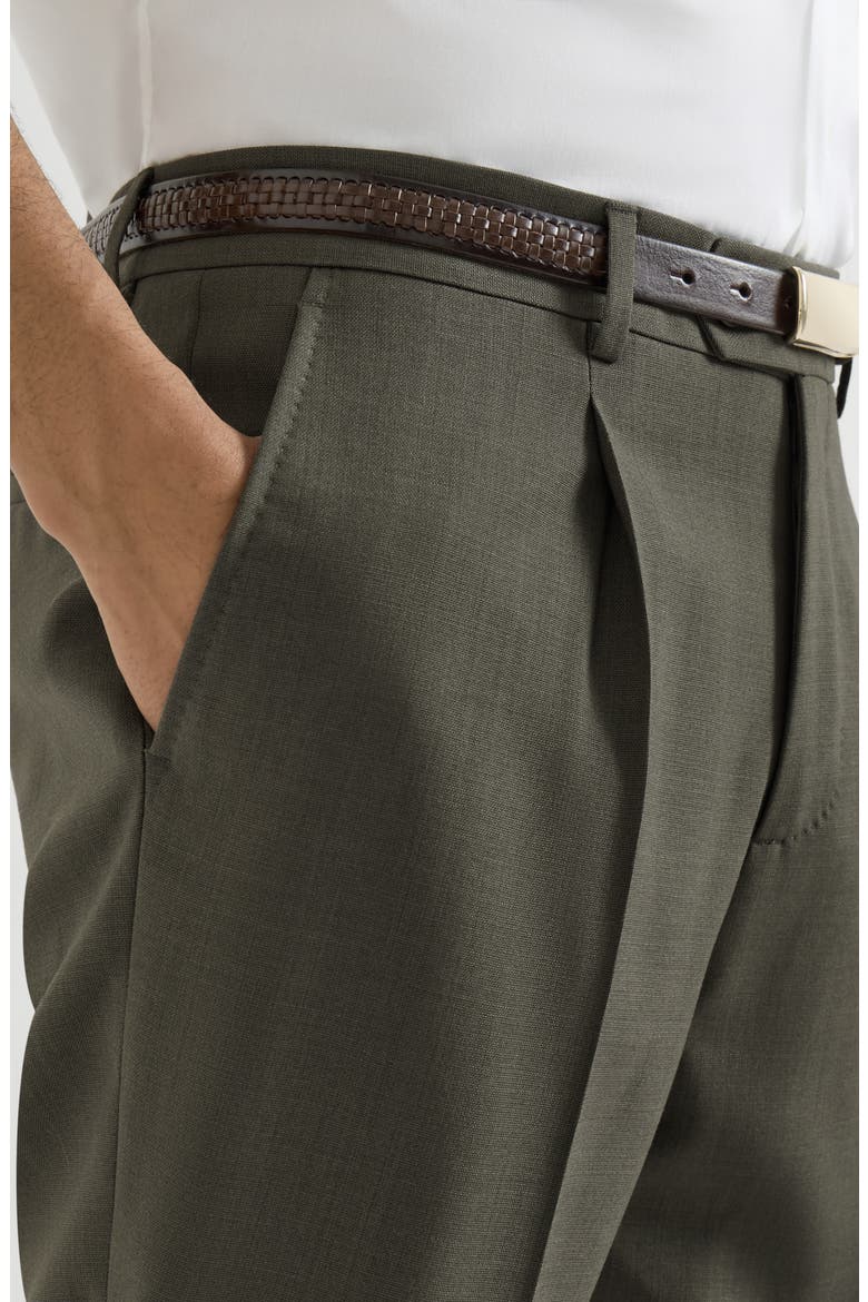 Virgin wool canvas trousers with pleat, Alternate, color, Forest