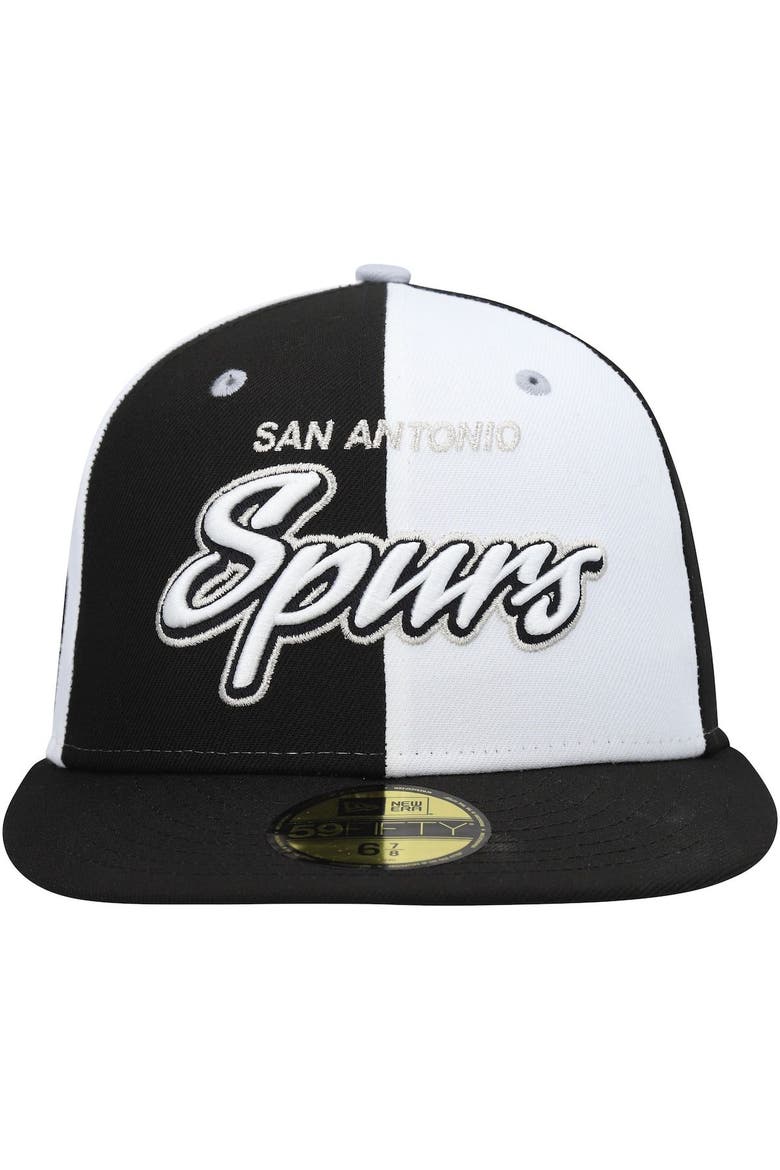 Men's New Era Black/White San Antonio Spurs Script Pinwheel 59FIFTY Fitted Hat, Alternate, color, Black