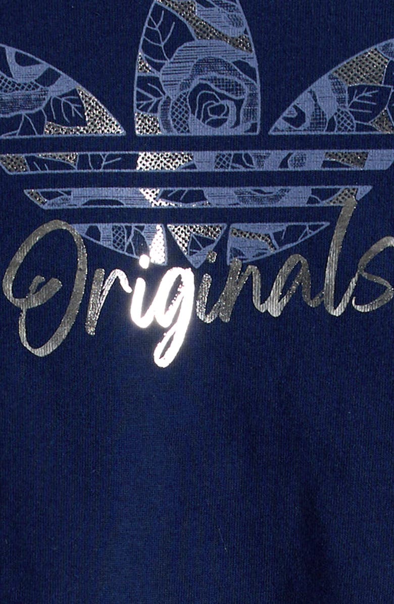 adidas Raglan Sleeve Graphic T-Shirt & Bubble Skirt Set, Alternate, color, Night Indigo